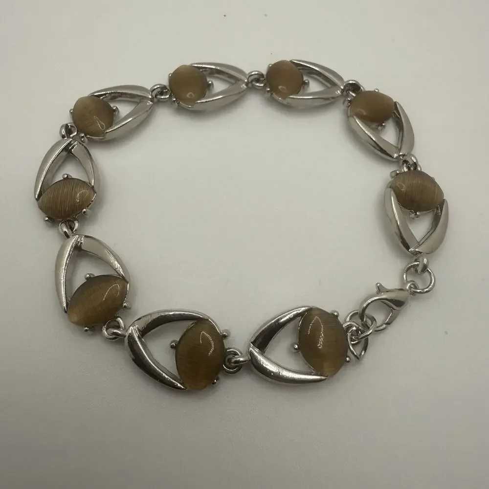 Two Silver Tone Bracelets Mother of Pearl Bangle 7.75” Glass Stone Tennis 7.5” - Picture 5 of 9